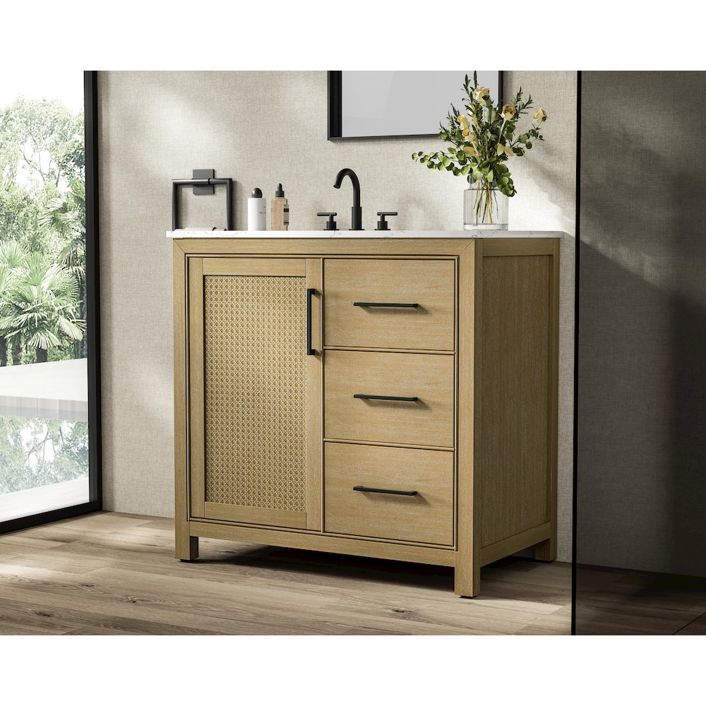 36 Inch Single Bathroom Vanity In Linen Oak. Picture 3