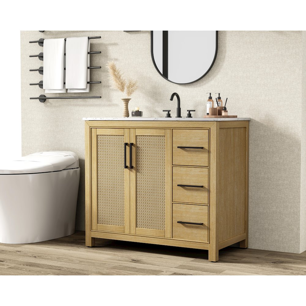42 Inch Single Bathroom Vanity In Linen Oak. Picture 3