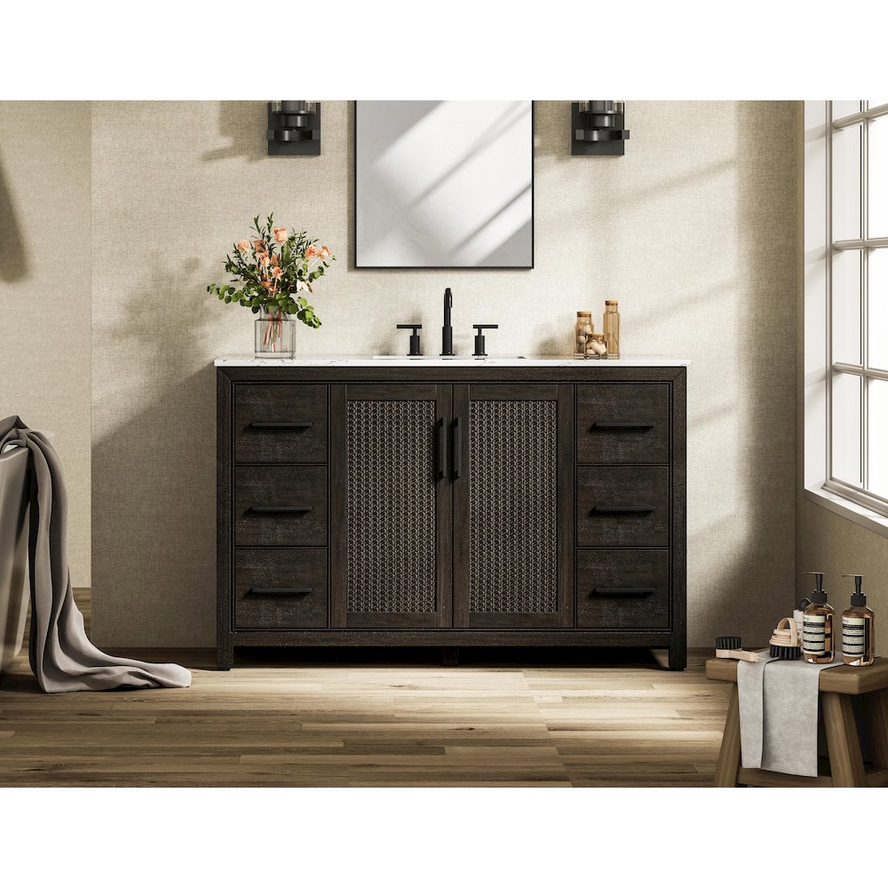 54 Inch Single Bathroom Vanity In Chocolate Oak. Picture 2