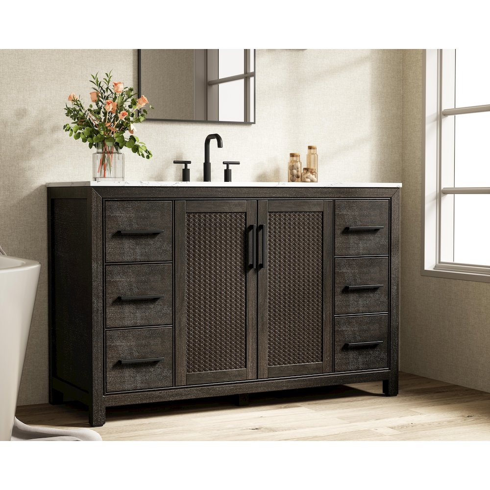 54 Inch Single Bathroom Vanity In Chocolate Oak. Picture 3