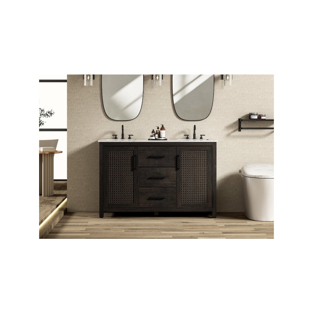54 Inch Double Bathroom Vanity In Chocolate Oak. Picture 2