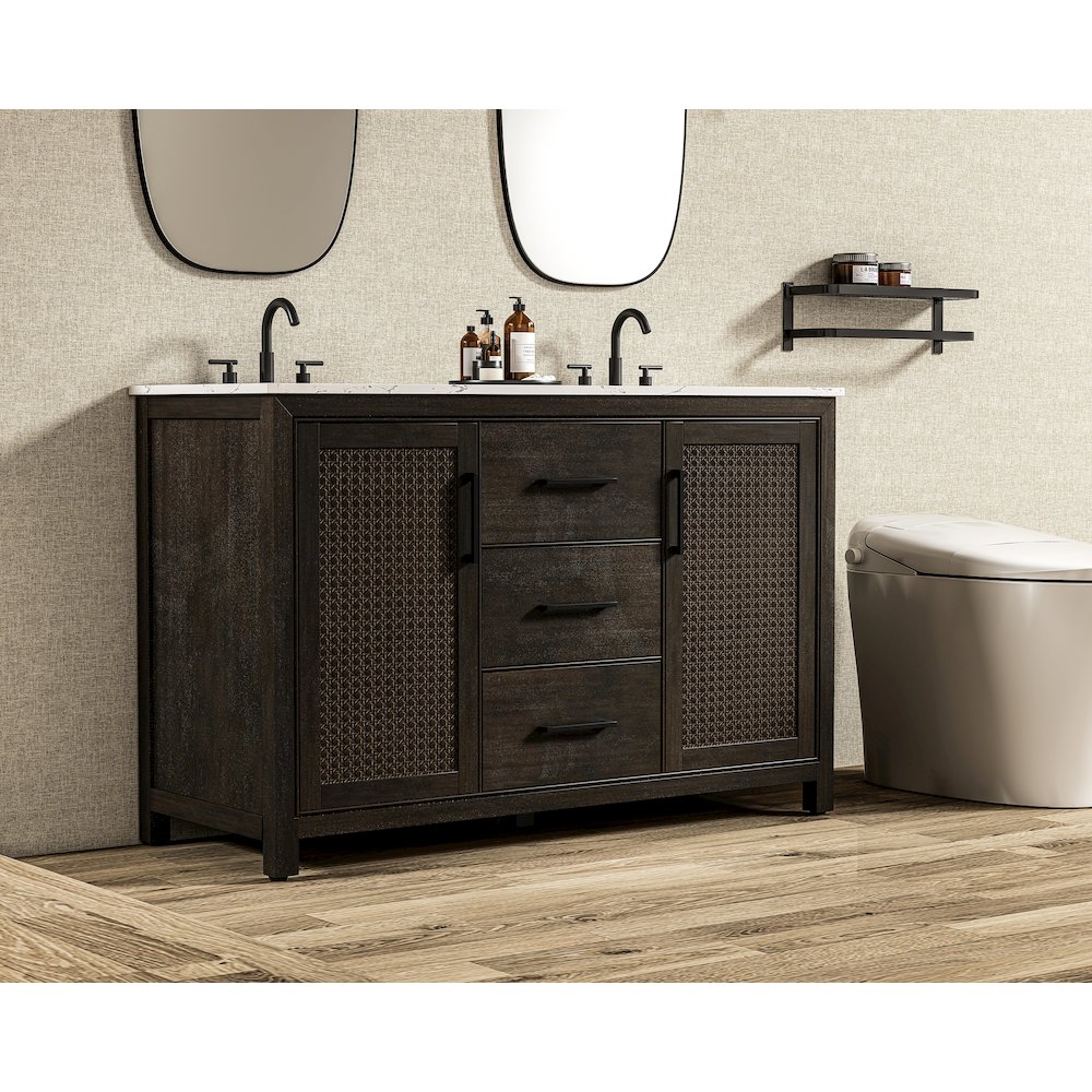 54 Inch Double Bathroom Vanity In Chocolate Oak. Picture 3