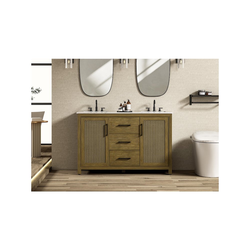 54 Inch Double Bathroom Vanity In Hazel Oak. Picture 2