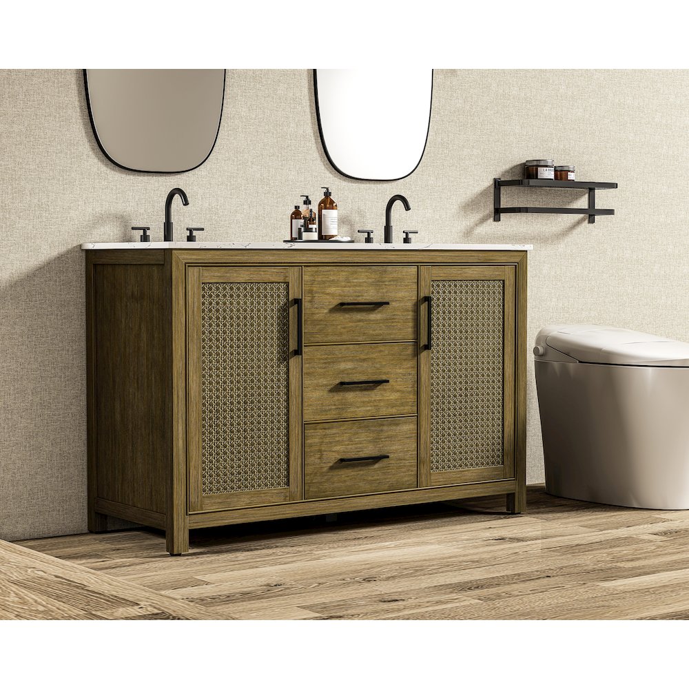 54 Inch Double Bathroom Vanity In Hazel Oak. Picture 3