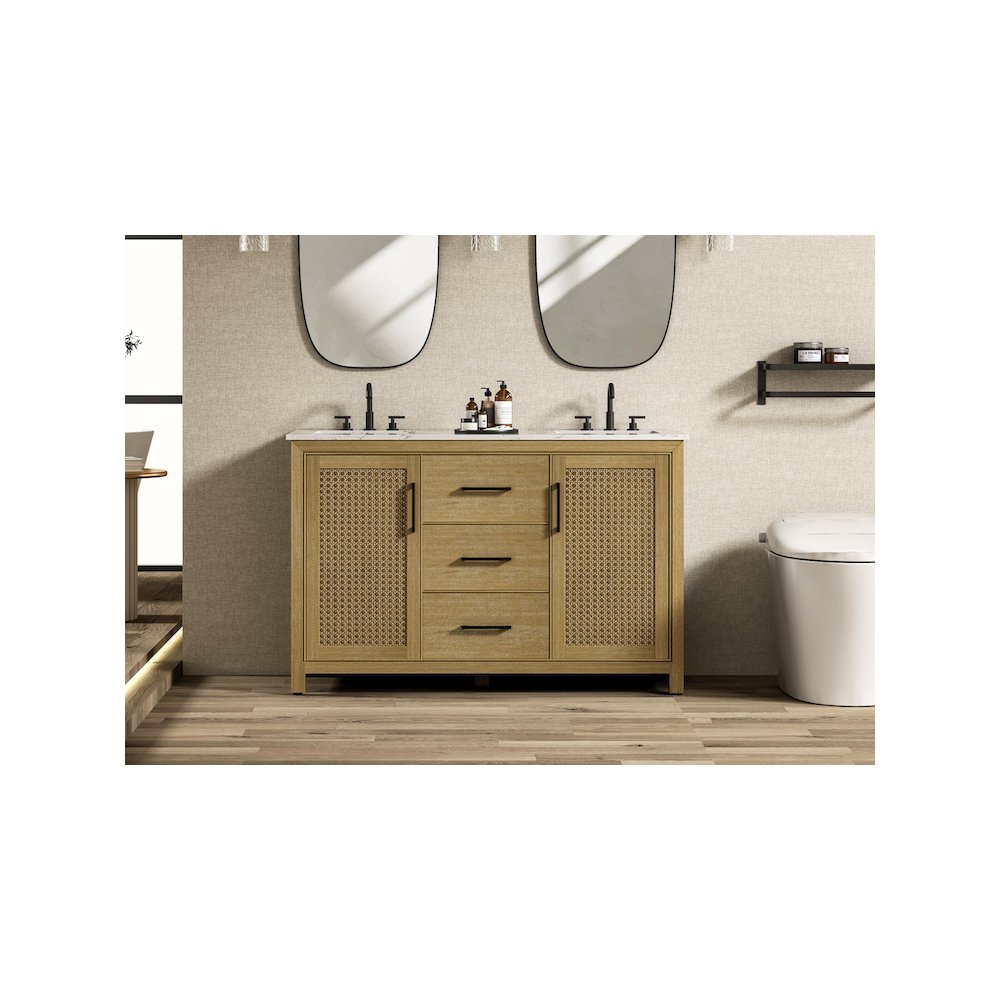 54 Inch Double Bathroom Vanity In Linen Oak. Picture 2