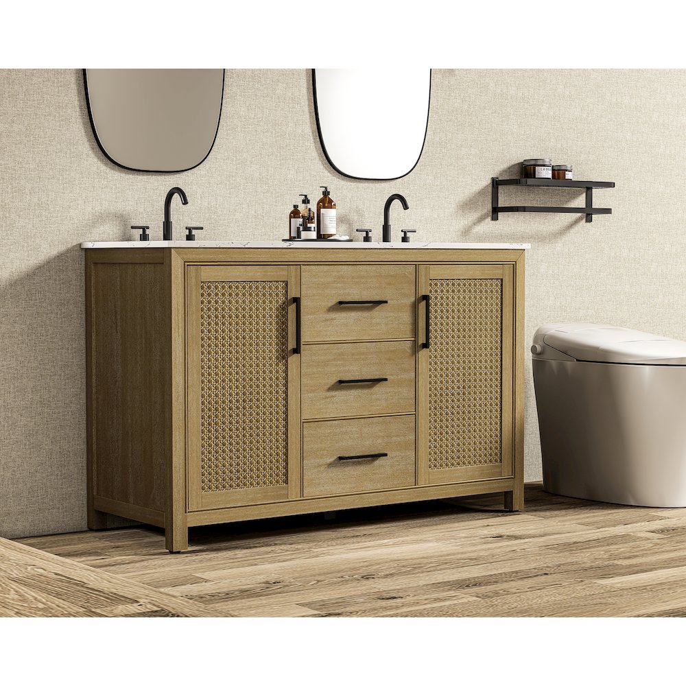 54 Inch Double Bathroom Vanity In Linen Oak. Picture 3