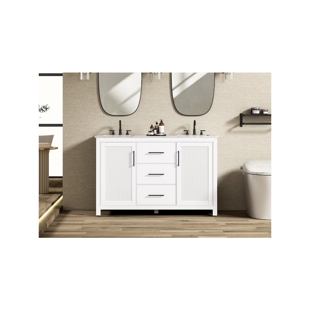 54 Inch Double Bathroom Vanity In White. Picture 2