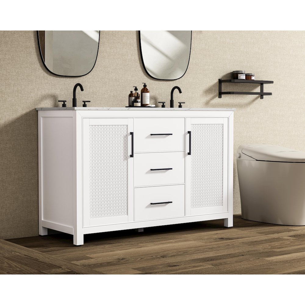 54 Inch Double Bathroom Vanity In White. Picture 3