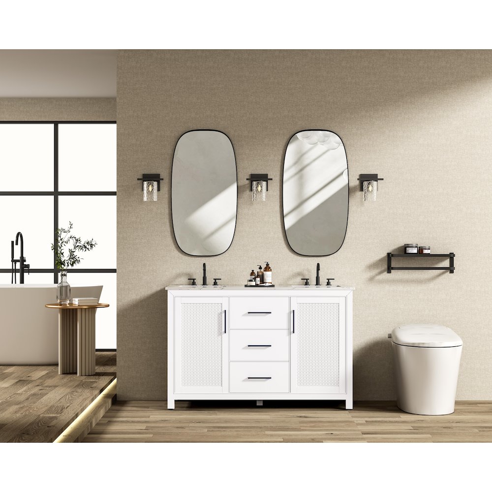 54 Inch Double Bathroom Vanity In White. Picture 4