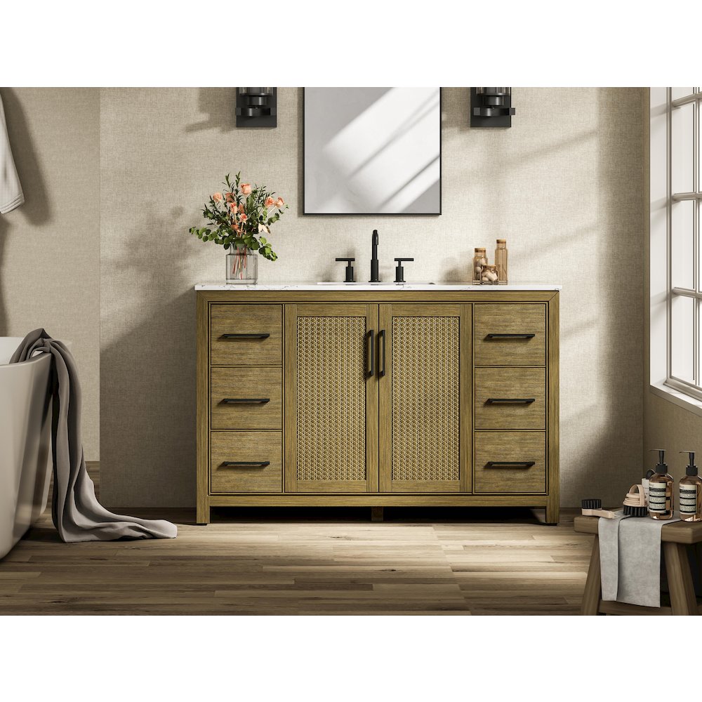 54 Inch Single Bathroom Vanity In Hazel Oak. Picture 2