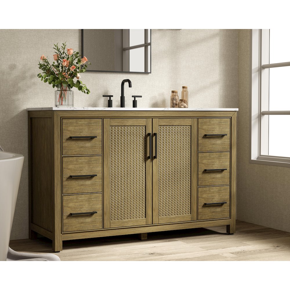 54 Inch Single Bathroom Vanity In Hazel Oak. Picture 3