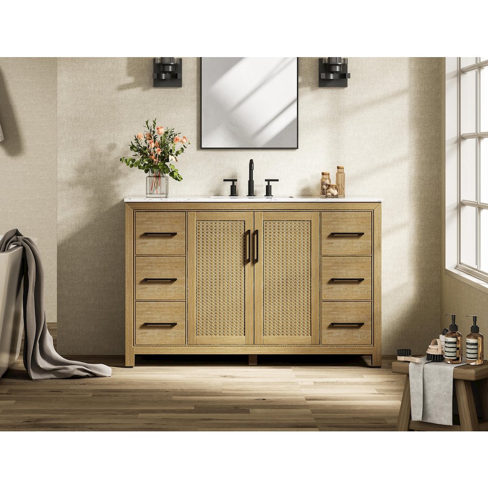 54 Inch Single Bathroom Vanity In Linen Oak. Picture 2