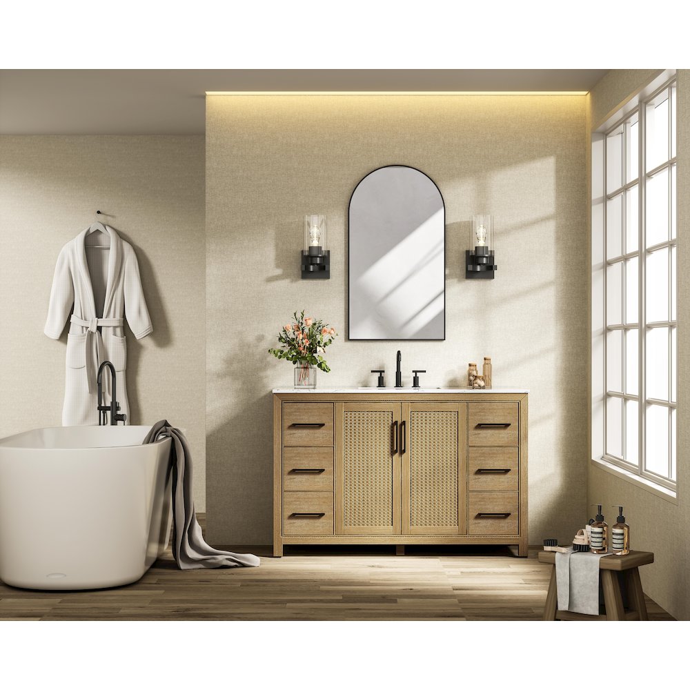 54 Inch Single Bathroom Vanity In Linen Oak. Picture 4