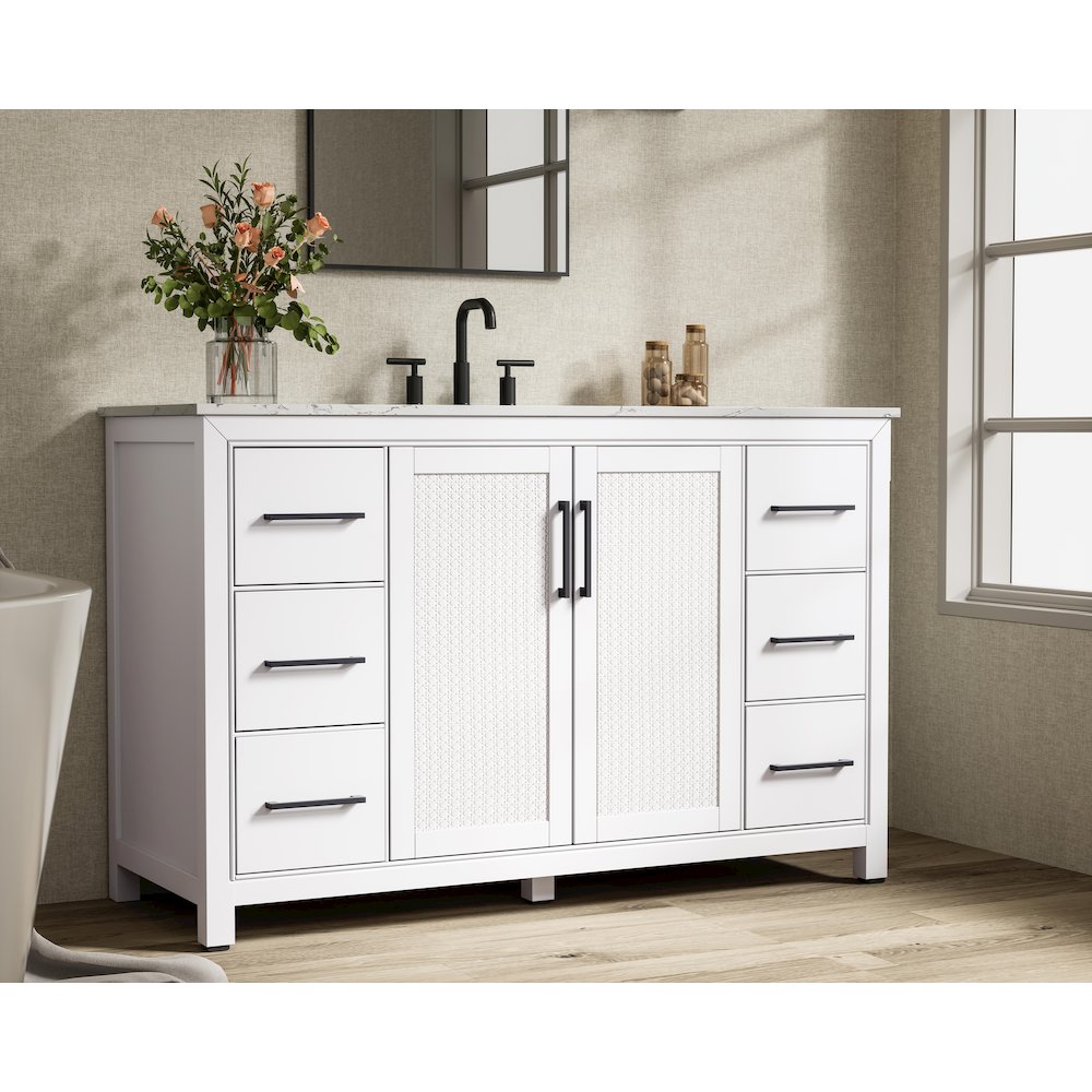 54 Inch Single Bathroom Vanity In White. Picture 3