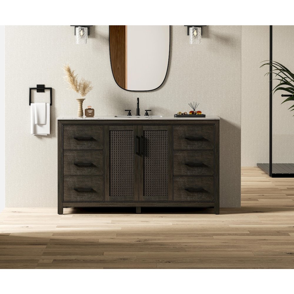 60 Inch Single Bathroom Vanity In Chocolate Oak. Picture 2