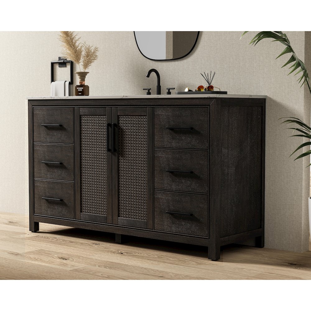 60 Inch Single Bathroom Vanity In Chocolate Oak. Picture 3