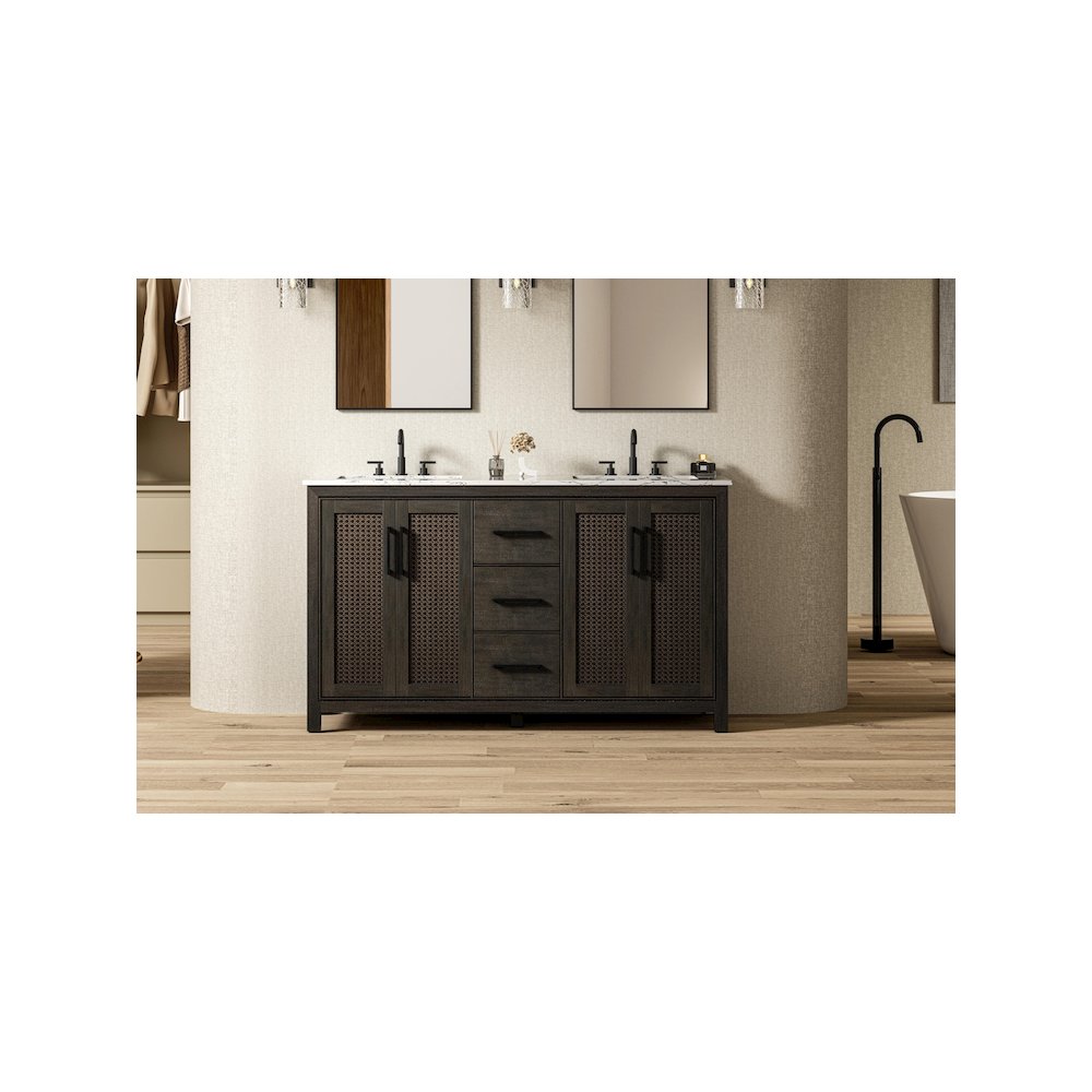 60 Inch Double Bathroom Vanity In Chocolate Oak. Picture 2