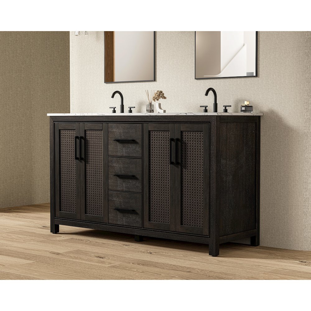 60 Inch Double Bathroom Vanity In Chocolate Oak. Picture 3