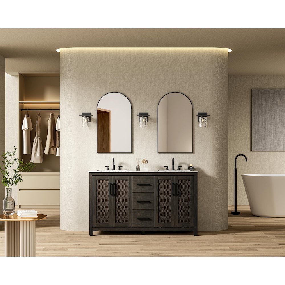 60 Inch Double Bathroom Vanity In Chocolate Oak. Picture 4