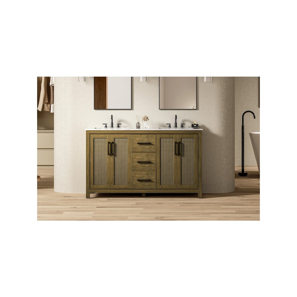 60 Inch Double Bathroom Vanity In Hazel Oak. Picture 2