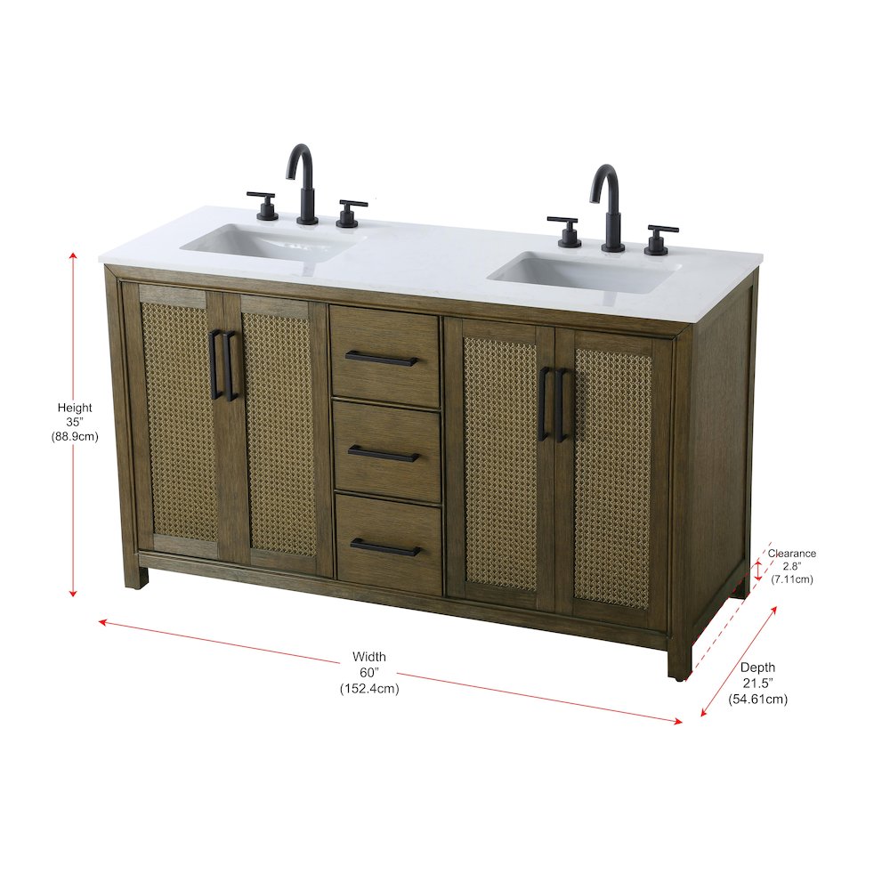 60 Inch Double Bathroom Vanity In Hazel Oak. Picture 13