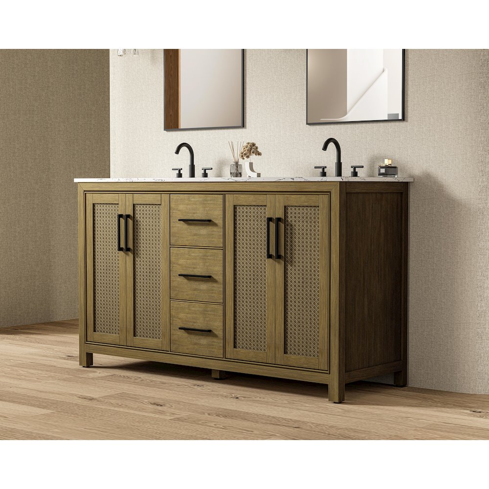 60 Inch Double Bathroom Vanity In Hazel Oak. Picture 3