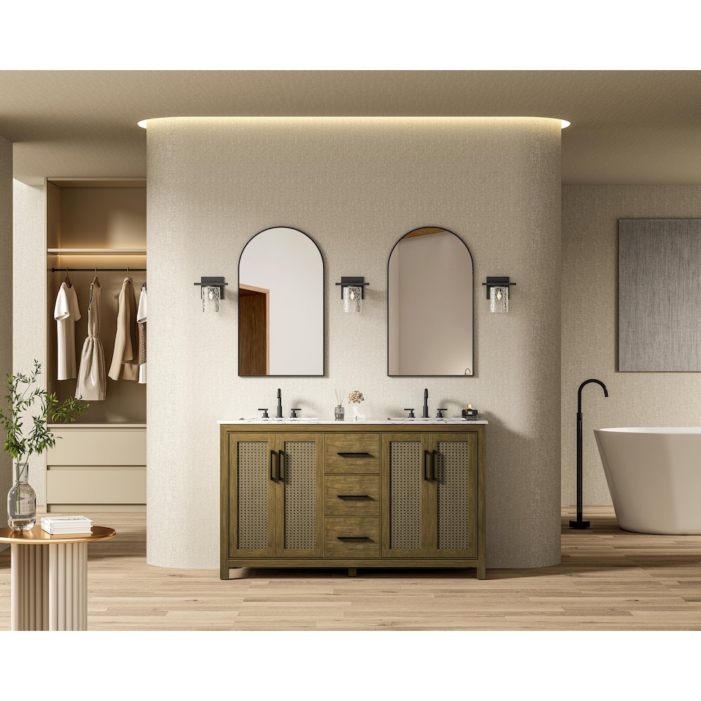 60 Inch Double Bathroom Vanity In Hazel Oak. Picture 4