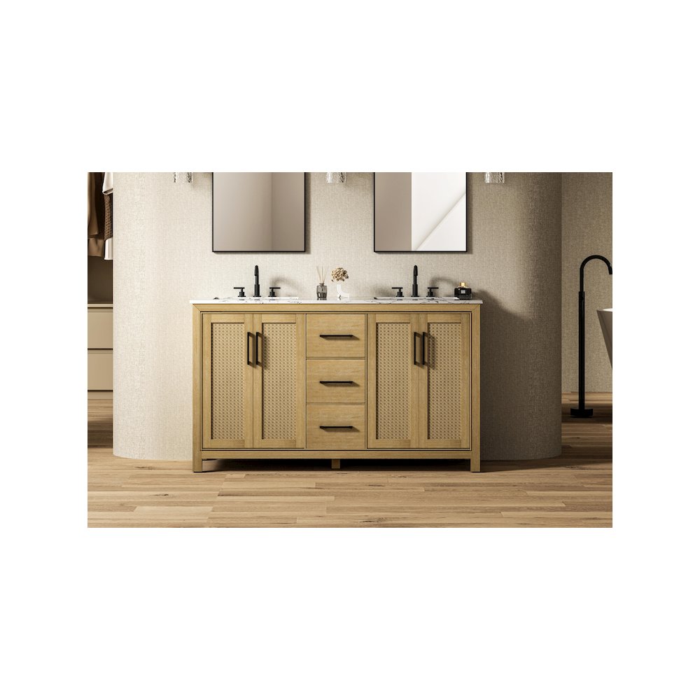 60 Inch Double Bathroom Vanity In Linen Oak. Picture 2