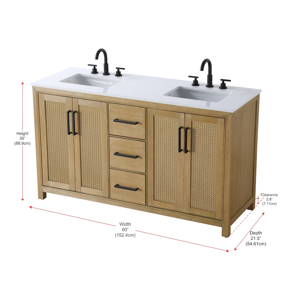 60 Inch Double Bathroom Vanity In Linen Oak. Picture 13