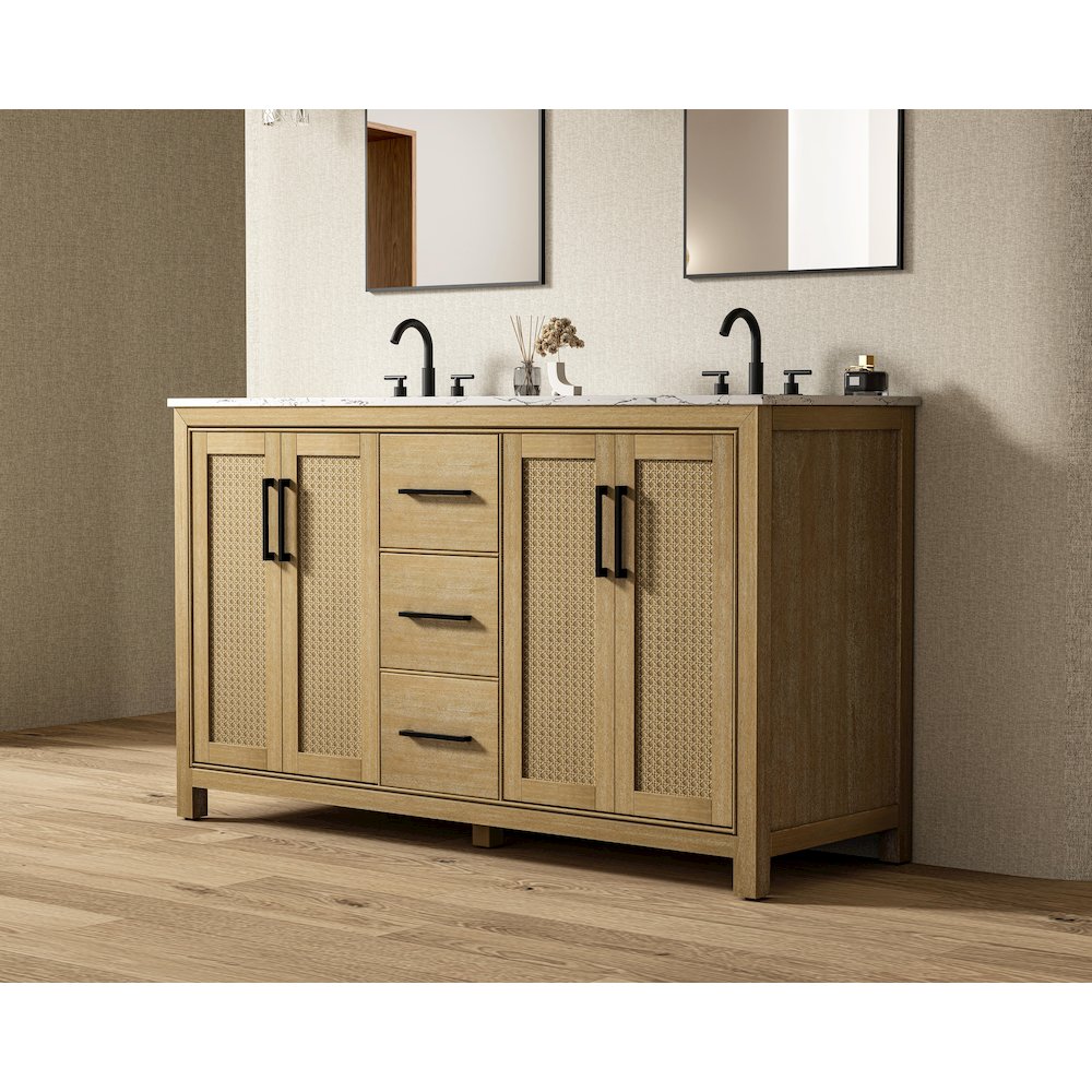 60 Inch Double Bathroom Vanity In Linen Oak. Picture 3