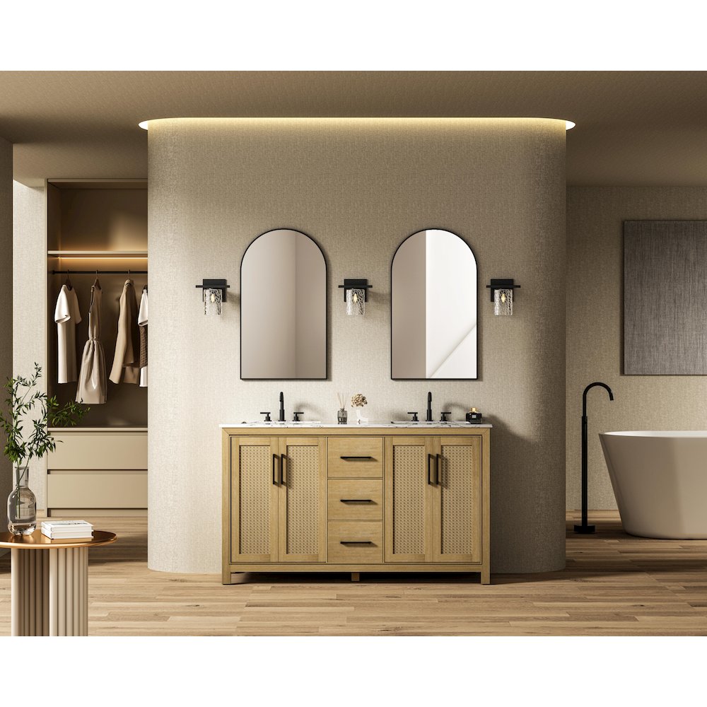 60 Inch Double Bathroom Vanity In Linen Oak. Picture 4