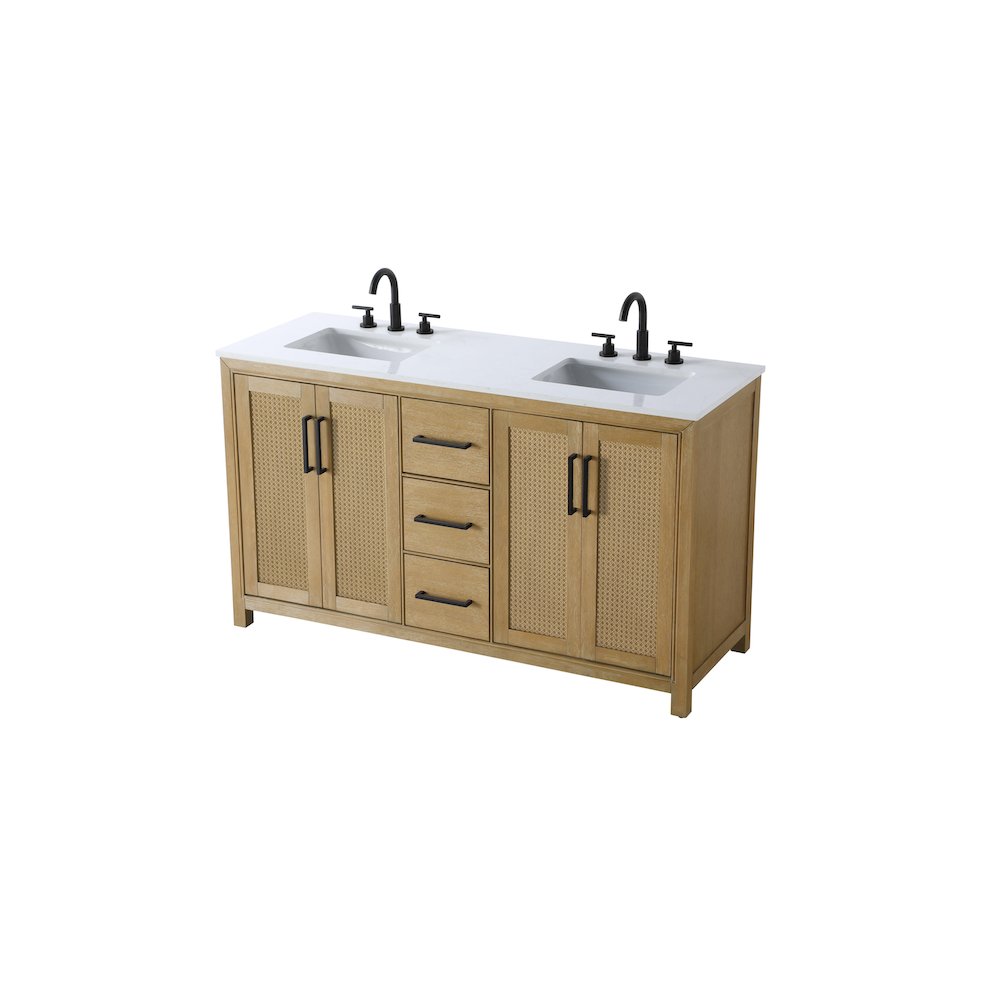 60 Inch Double Bathroom Vanity In Linen Oak. Picture 6
