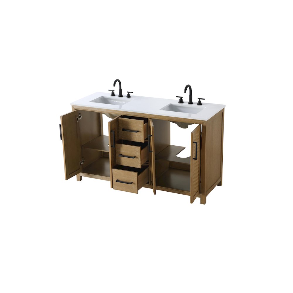 60 Inch Double Bathroom Vanity In Linen Oak. Picture 7