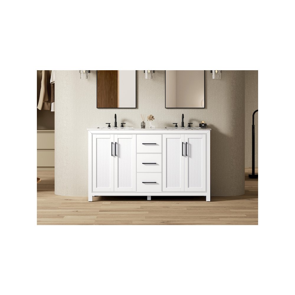 60 Inch Double Bathroom Vanity In White. Picture 2