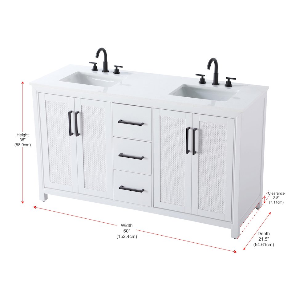 60 Inch Double Bathroom Vanity In White. Picture 13