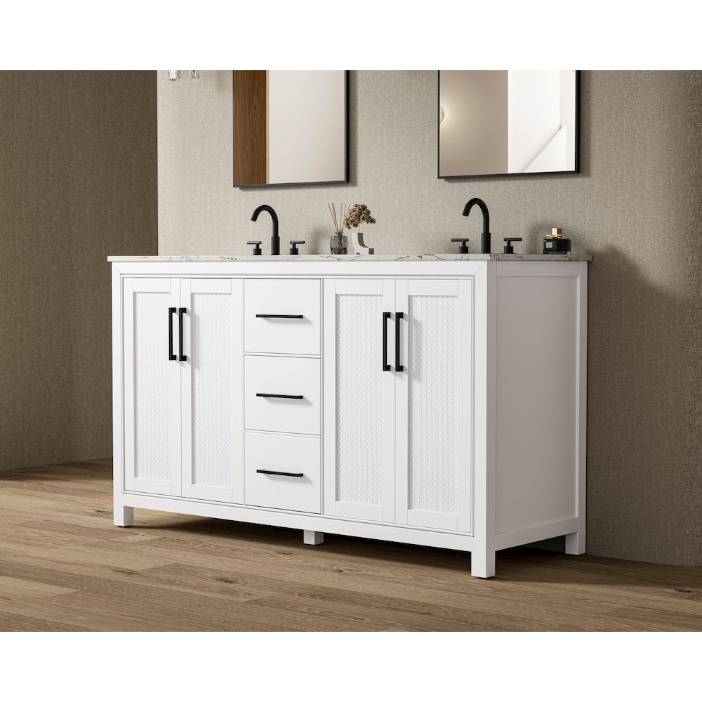 60 Inch Double Bathroom Vanity In White. Picture 3