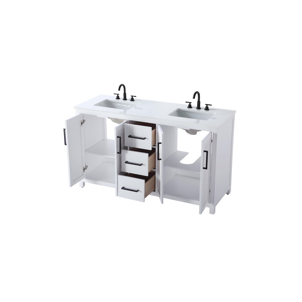 60 Inch Double Bathroom Vanity In White. Picture 7