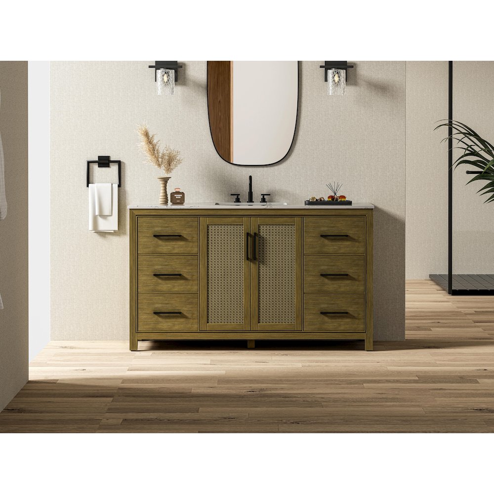 60 Inch Single Bathroom Vanity In Hazel Oak. Picture 2