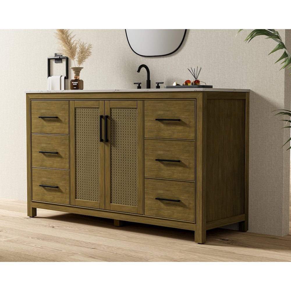 60 Inch Single Bathroom Vanity In Hazel Oak. Picture 3