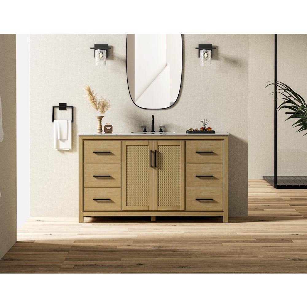 60 Inch Single Bathroom Vanity In Linen Oak. Picture 2