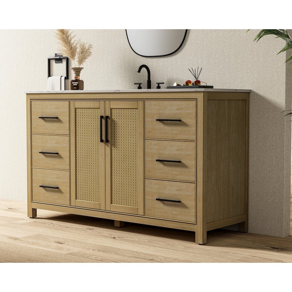 60 Inch Single Bathroom Vanity In Linen Oak. Picture 3