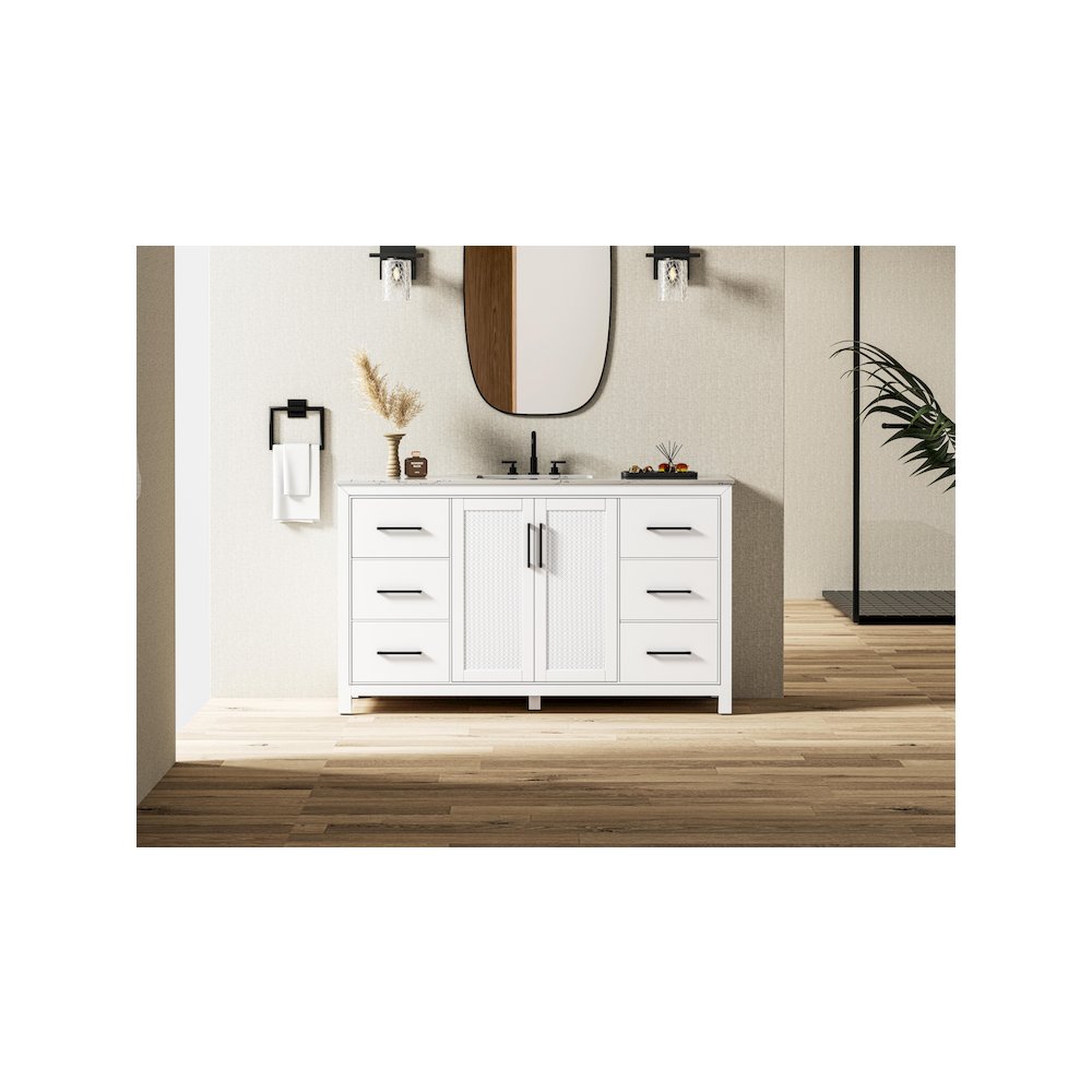 60 Inch Single Bathroom Vanity In White. Picture 2