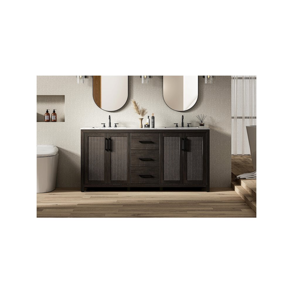 72 Inch Double Bathroom Vanity In Chocolate Oak. Picture 2
