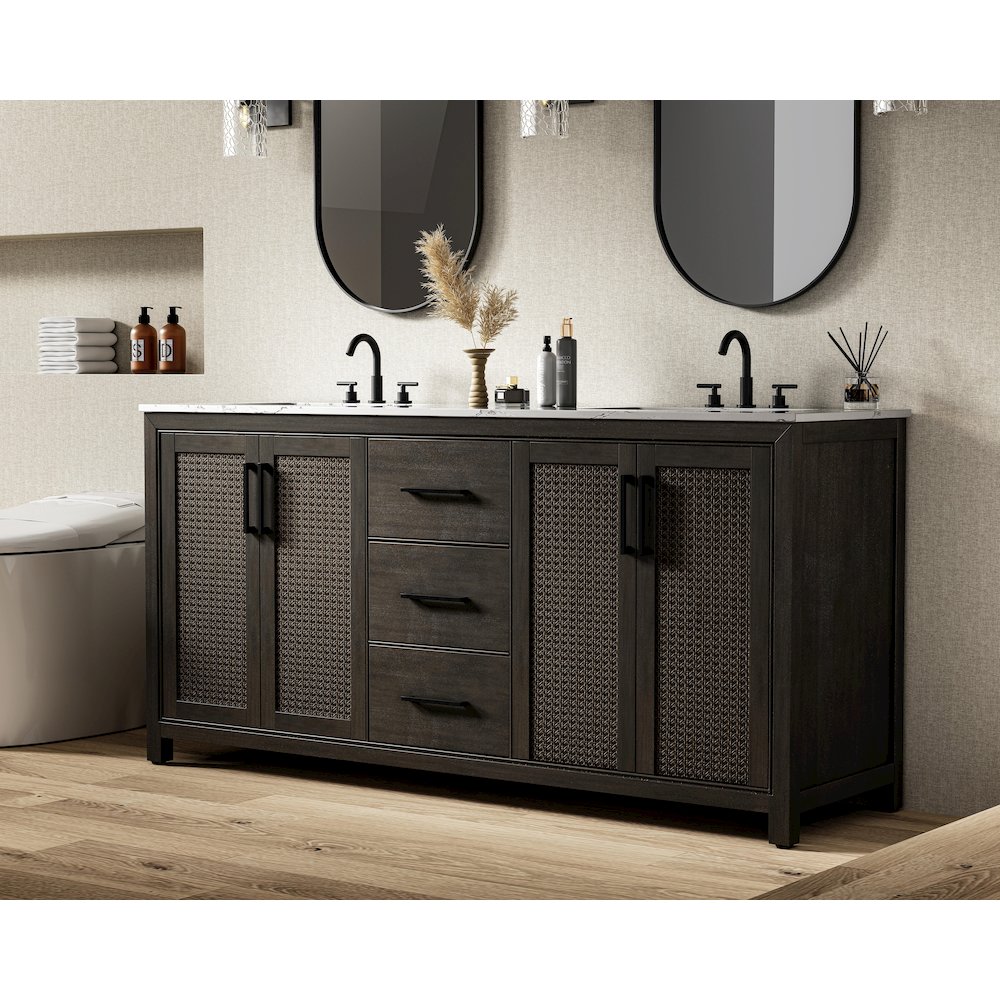 72 Inch Double Bathroom Vanity In Chocolate Oak. Picture 3