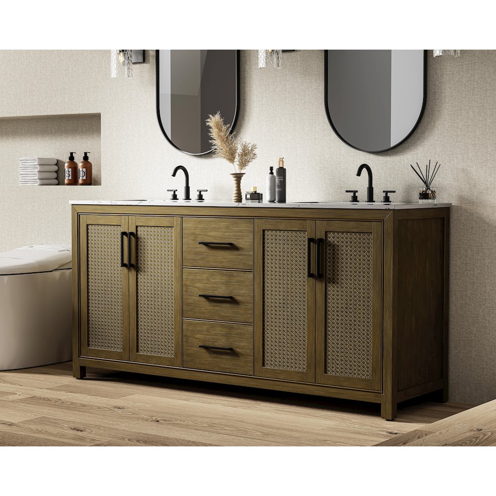 72  Inch Double Bathroom Vanity In Hazel Oak. Picture 3