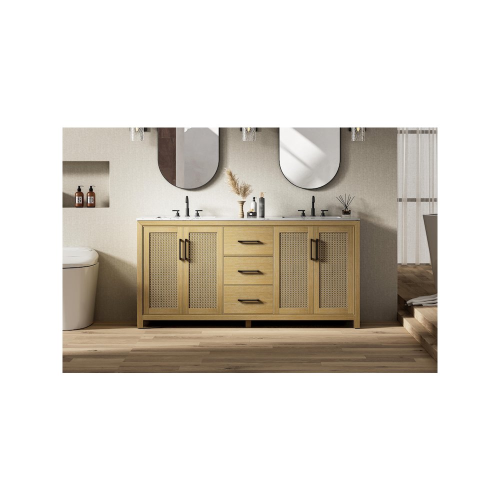 72  Inch Double Bathroom Vanity In Linen Oak. Picture 2