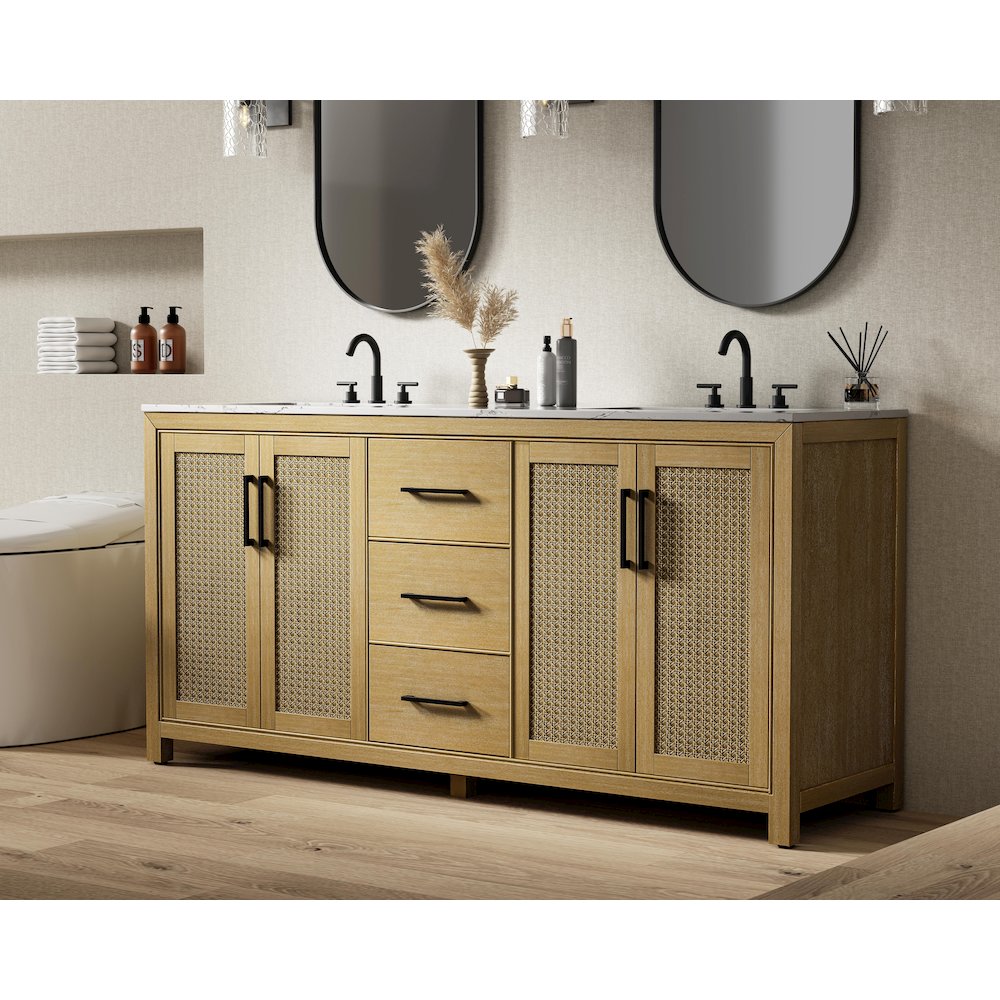 72  Inch Double Bathroom Vanity In Linen Oak. Picture 3