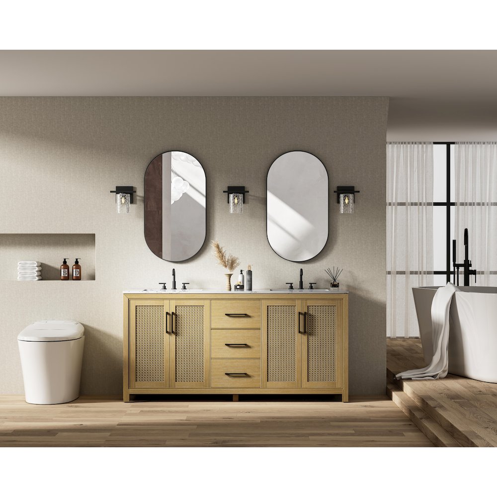 72  Inch Double Bathroom Vanity In Linen Oak. Picture 4