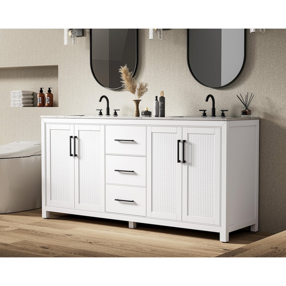 72 Inch Double Bathroom Vanity In White. Picture 3
