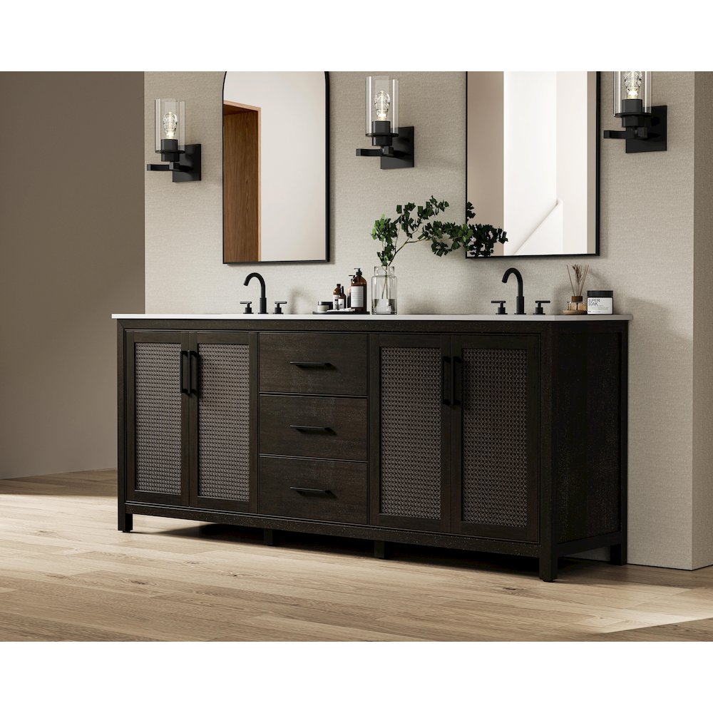 84 Inch Double Bathroom Vanity In Chocolate Oak. Picture 3